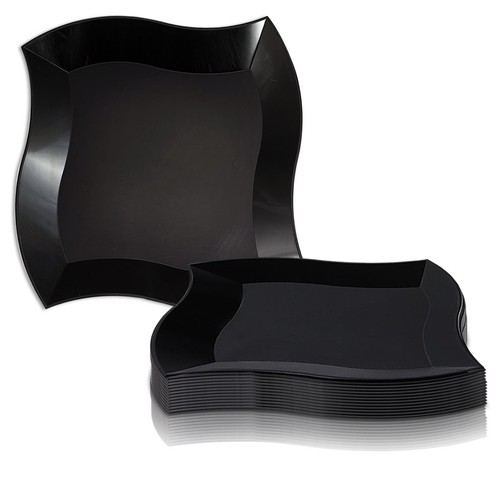 Disposable Plastic Dinnerware Set Party Package Square Wave Design Dinner Plates - Picture 8 of 57