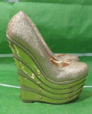 NEW GOLD 6.5"High Wedges Heel 2.5"Platform Shoes Women Size 8