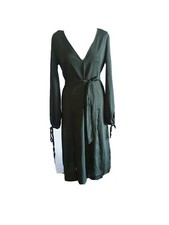 PrettyLittleThing boho Dark Green V Neck midi Dress Size 12