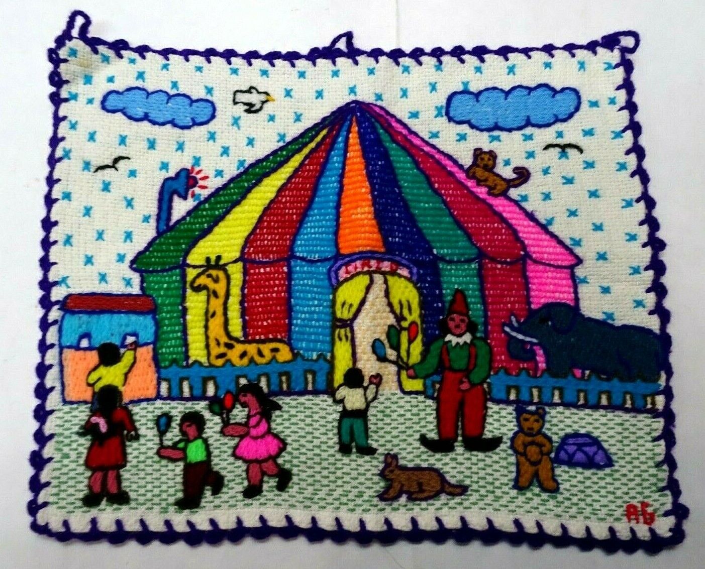 Vintage Souvenir Mariposa Made in Peru 1 X 14.5" Wall Tapestry Circus Tent Scene