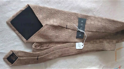 Sulka, France Beige w/ Black & Gold Lines, 100% Silk Necktie, 3 3
