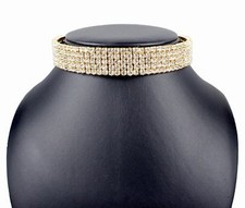 5-ROW CLEAR AUSTRIAN CRYSTAL RHINESTONE CHOKER NECKLACE PARTY WEDDING N060G GOLD