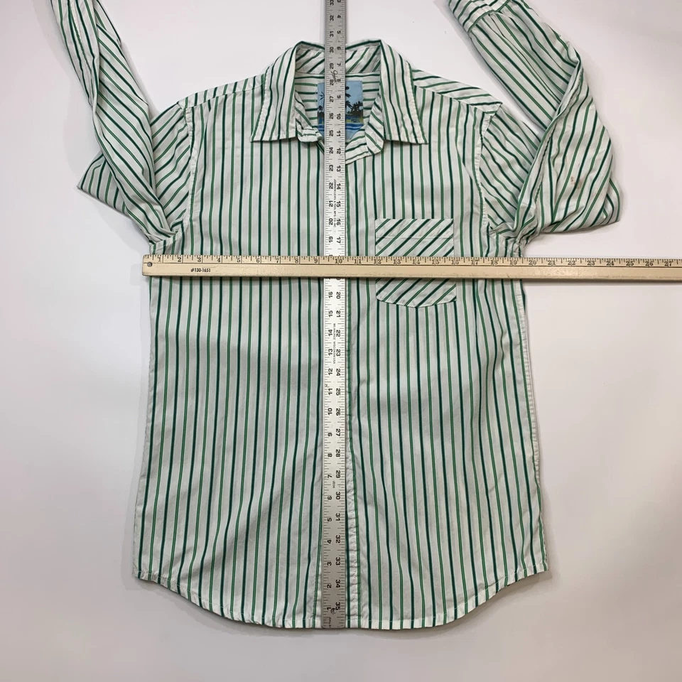Camisa Kirra Para Hombre S Pequeña Blanca Verde Rayas Abotonadas Manga Larga Algodón Foto 4 de 4