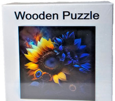 Sunflowers in the Night Wooden Jigsaw Puzzle w/Unique Shapes Small 6.3" x 6.3"