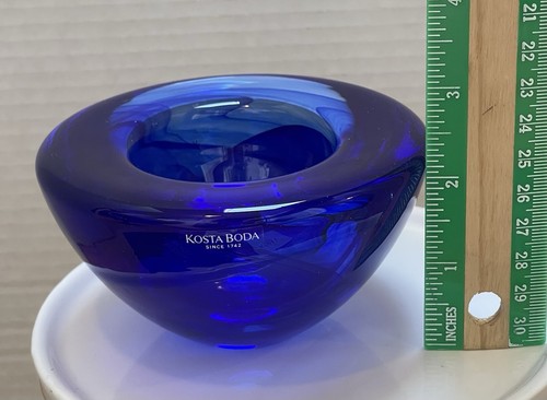 Kosta Boda Atoll By Anna Ehrner Dark Blue Cobalt Swirl Tealight Candle Holder - Picture 10 of 18