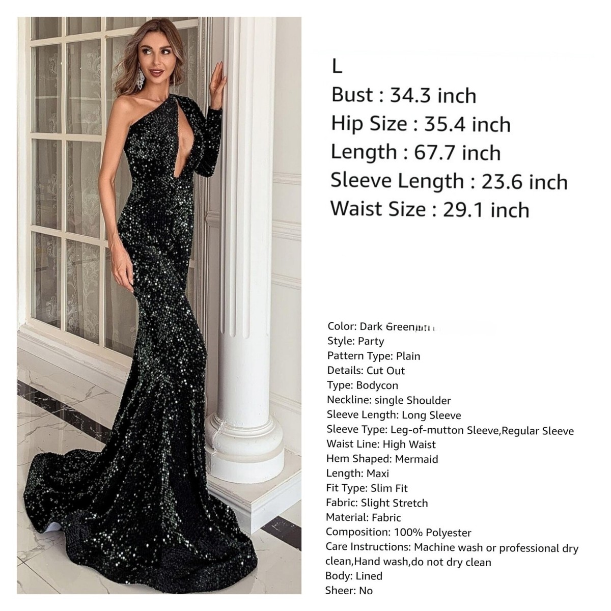missord one shoulder cut out mermaid hem sequin prom dress One Shoulder Long Mermaid Prom Sequin Dress LaDivine CD980