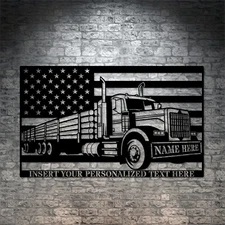 Personalized American Timber Truck Name Metal Sign. Custom US Log Lorry Wall Dec