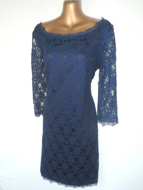 Christmas dress Joseph Ribkoff pencil dress 14 navy lave 3/4 sleeves (8521 - Image 4 of 4