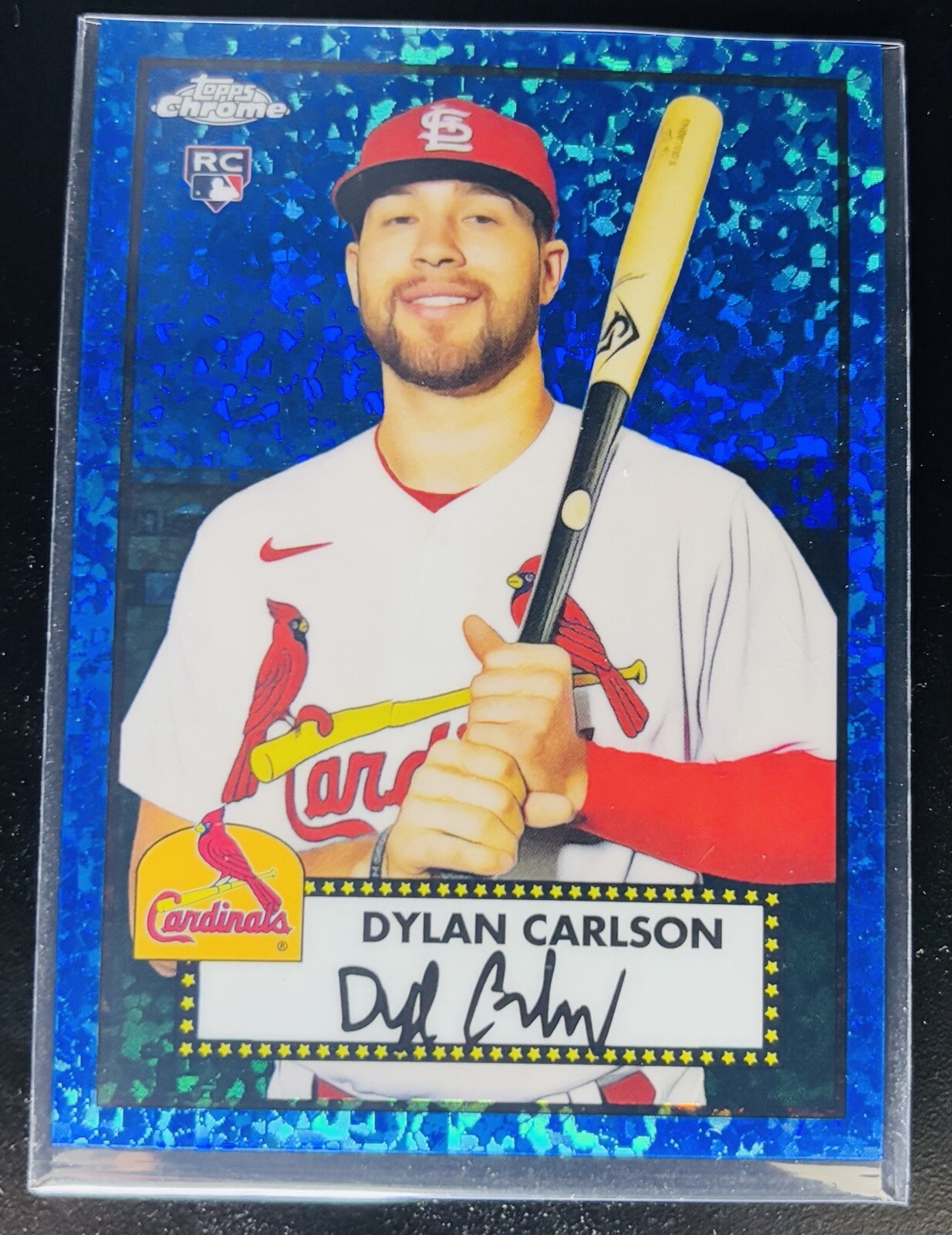 DYLAN CARLSON 2021 Topps Chrome Platinum Anniversary Blue Mini Diamonds RC /199