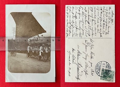 Privat Foto AK EBERSBACH 1909 Radfahrer Typen mit Zeppelin III.   ( 140366