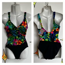 Vintage 80s 90s  Neon Floral One Piece Swimsuit Bodysuit  SM