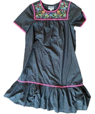 Go Softly Patio Dress Women S Black pink Floral Embroidered Mexican Oaxacan