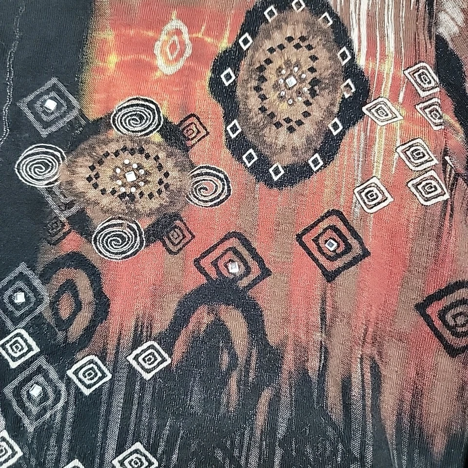 Camisa Katina Marie Mujer Grande Negra Formas Geométricas Manga Larga Foto 3 de 4