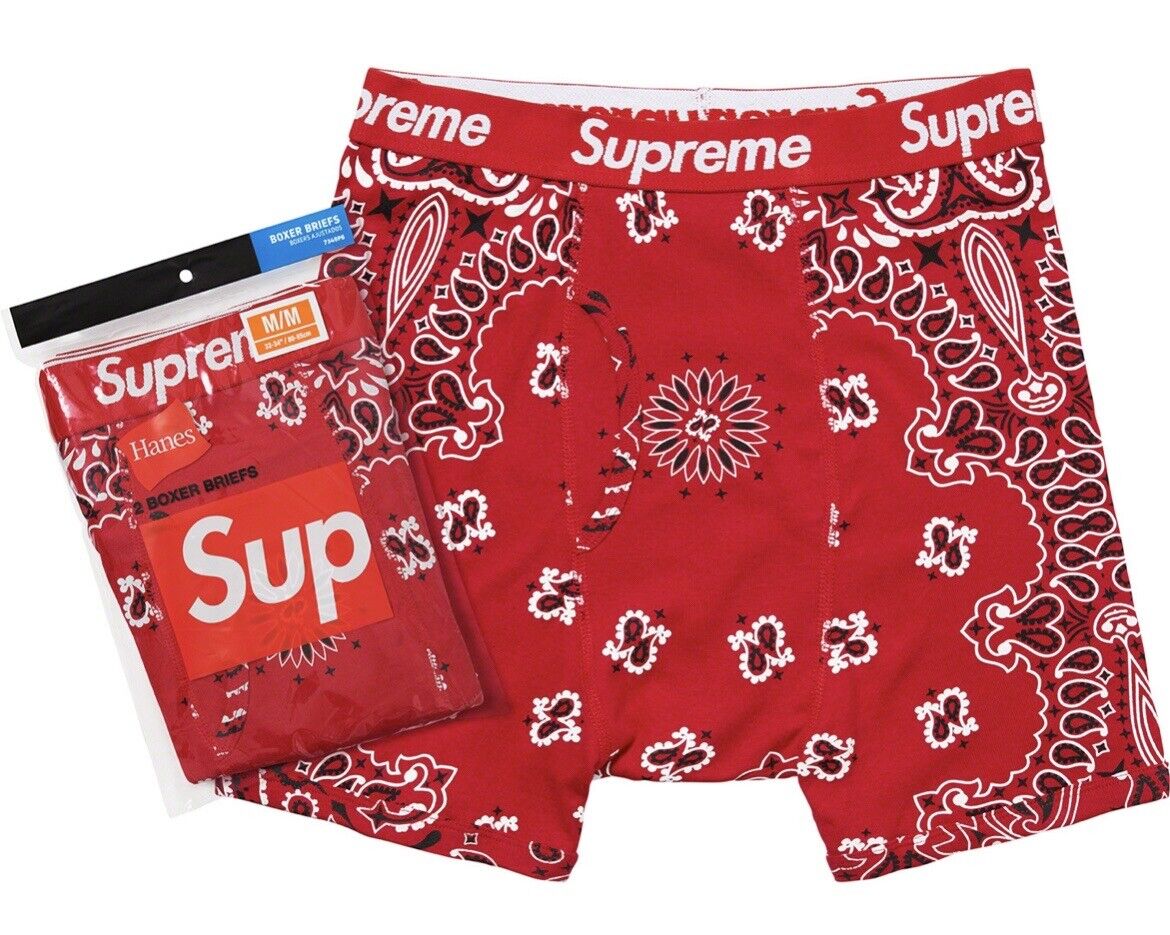 DS Supreme x Hanes Bandana Boxer Briefs Red Sz Medium FW22 (2 Boxers in 1  Pack)