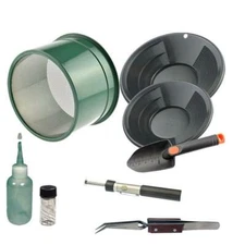 Black Mini Gold Classifier Screen & Gold Pan Panning Kit 10" & 12" Pans