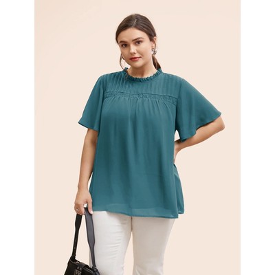Size 22 - 24   3x   BloomChic   Anti-Wrinkle Shirred Ruffle Sleeve Frill Blouse