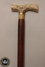 T-Shape Head Handle Wooden Walking Cane Stick Vintage Nautical Brass Designer
