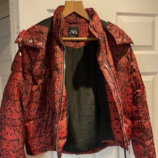ZARA RED SNAKESKIN HOODED PUFFA JACKET SIZE L FINAL PRICE boho festivals hippie