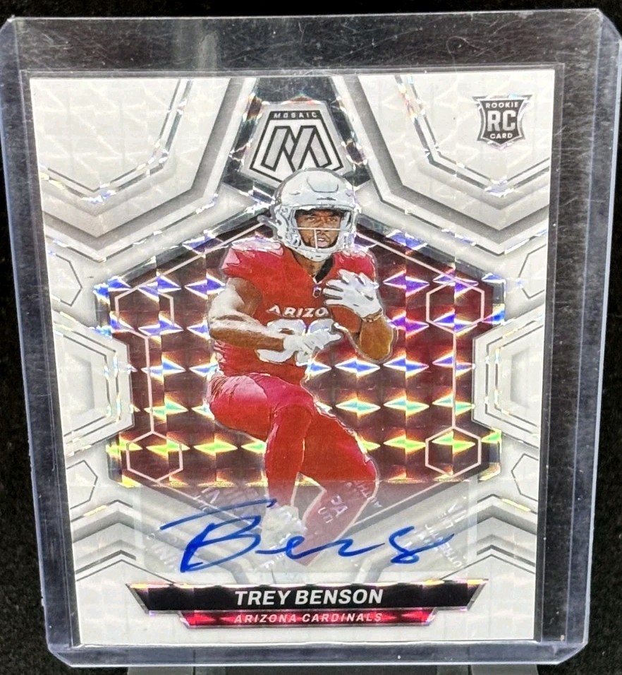 2024 PANINI MOSAIC TREY BENSON ROOKIE PRIZM AUTO WHITE #/25 SSP CARDINALS