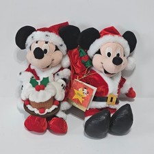Disney UK Christmas Rare Santa Mickey  Minnie 8 " Bean Bag Plush NEW