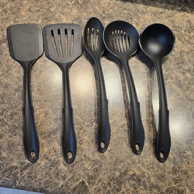 5-Piece Black Kitchen Utensil Set   Heat Resistant Nylon Tools  Made in USA...