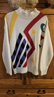 Vintage Womens Ericka Size Medium Colorful Geometric Sweater 90s