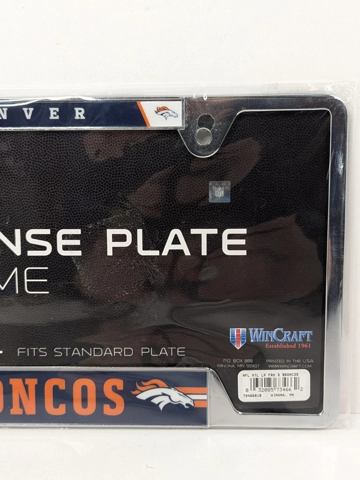 NFL Denver Broncos Coche Camión Cromo Color Metal Placa Marco 12"x6" Nuevo Foto 4 de 4