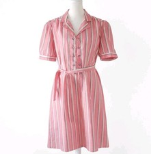 Breli Short Sleeve Pink Multi Striped Dress Belted Vintage Union Made Size 15-16