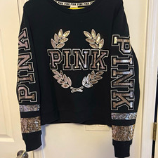 Victoria's Secret PINK Black Sequin Logo Sweatshirt S RareVintageBlingCollecti