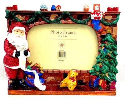 Marco Navideno 3D Ceramic Santa Christmas Tree Fireplace Glitter 4x6 Photo Frame