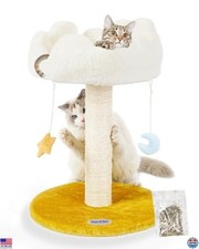 Happi N Pets Cloud Cat Tree - Small Scratching Post with Cozy Bed, Toys Catnip