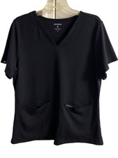 Jaanuu Black V-Neck Scrub Top Front Pockets Short Sleeve Women XL
