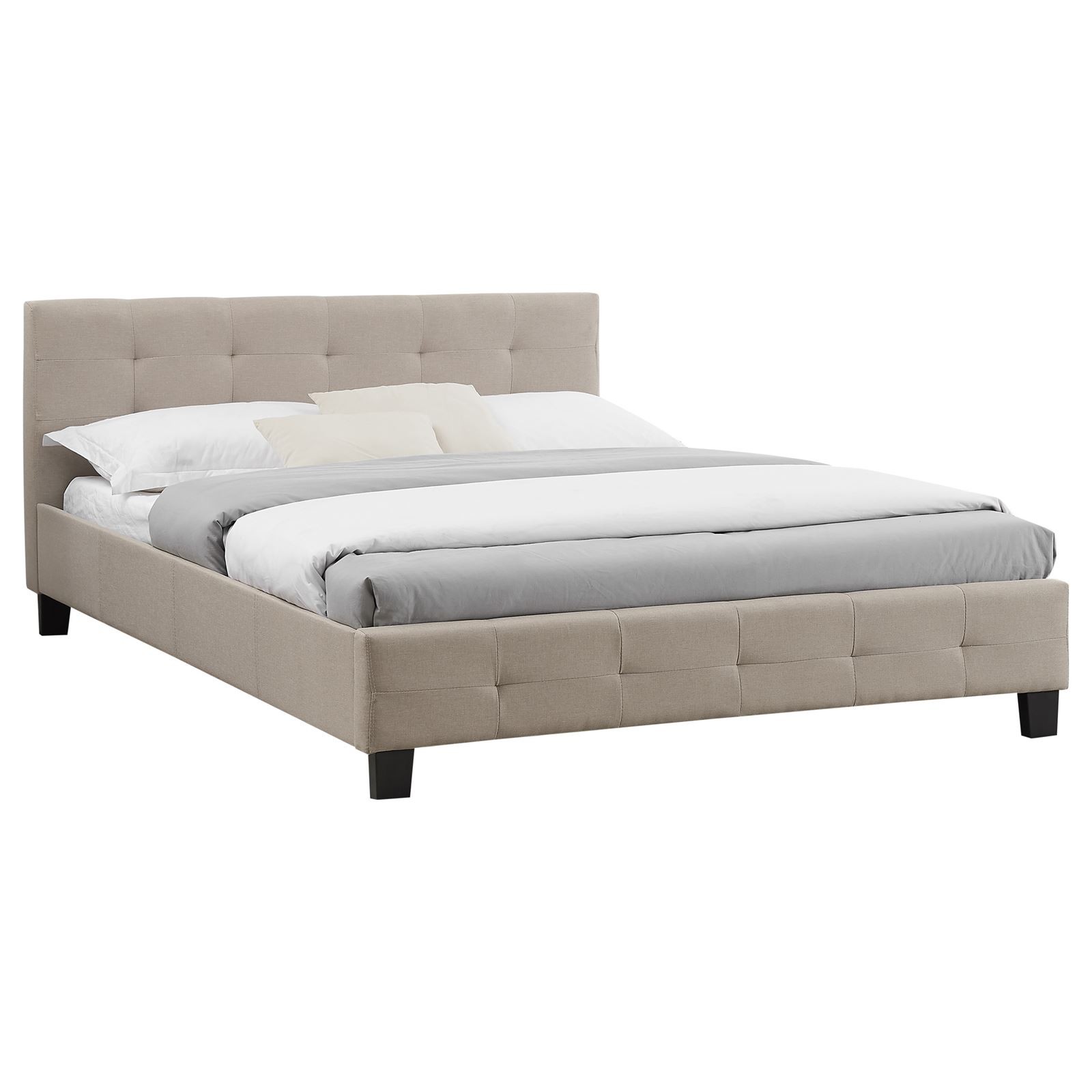 Lit double en tissu beige capitonné 140 x 190 cm aux finitions soignées