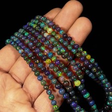 Ethiopian Black Opal Round Beads 5-6mm Natural Opal Smooth Polished Bead 8 Inch