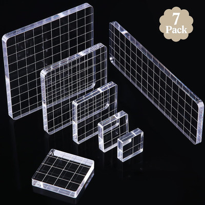 7 Pieces Acrylic Stamp Blocks Set Clear Stamping Blocks Tools for Kids with Grid