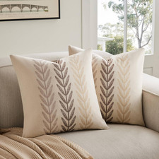 100 Cotton Farmhouse Leaves Throw Pillow Covers Set of 2, 18x18 Inch Mixed Beig