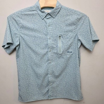 Gillz Fishing Shirt Mens Medium Blue Fish Print Short Sleeve Vented Performance
