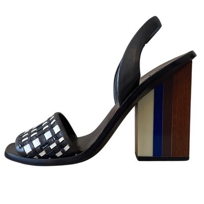 Tory Burch Emori Slingback Sandals Wood Lucite Heel 8.5