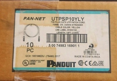 Lot Of 10 Panduit UTPSP10YLY Cat 6 patch cord Yellow 10 ft NEW 