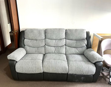 3-Seater Recliner Sofa Grey/Black Fabric & Faux Leather Padded Arms 200cm