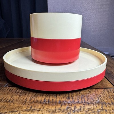 Vtg Heller Design By Massimo Vignelli, 2 Dinner Plates, 2 Bowls, Yellow & Red