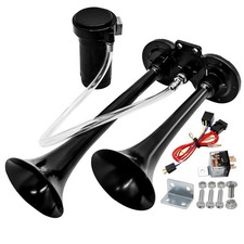 150DB 12V Dual Air Horn Kit With 120 PSI Compressor For Truck Train Boat Black