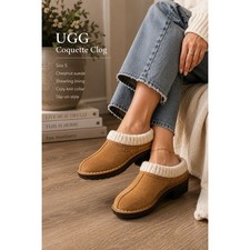 UGG Coquette Clog Chestnut Suede Knit Collar Shearling Mule 1934 Mens 5 Womens 7