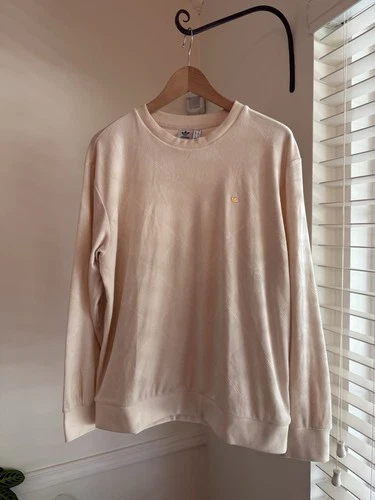 Adidas Velour Sweatshirt diamond pattern with Gold Logo Ivory Color Size M