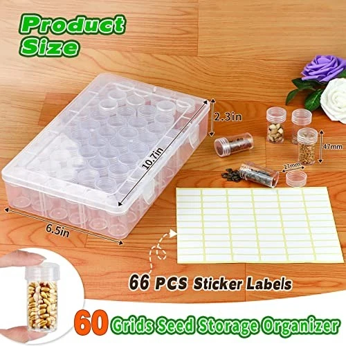 60-Slots Seed Storage Organizer Box with Label Stickers, Seed Storage - Picture 3 of 8