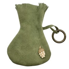 Vintage Leather Suede Pouch Larp Sca Pagan Olive Green Ren Festival Cosplay