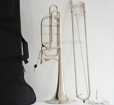 Silver Nickel-Plated Tuning Slide Double Rotor Bass Trombone in Bb/F, Eb/Bb/F, D