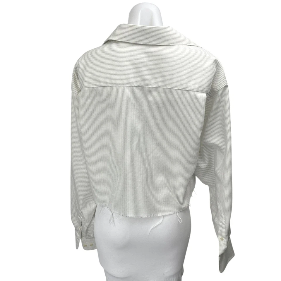 Camisa Top Axcess Para Mujer Blanca Rayas Manga Larga Recortada con Botones Talla 16 Foto 2 de 3