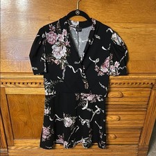 Dark Romantic Whimsigoth Y2K Black Floral Puff Sleeve Mini Dress Concert Hoco