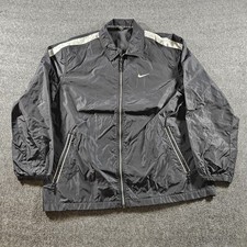 Nike Jacket Mens Medium Black White Stripe Full Zip Windbreaker Running Gym